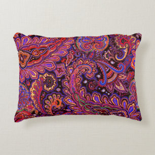 Intricate Paisley design in Rich Red and Purple Accent Pillow