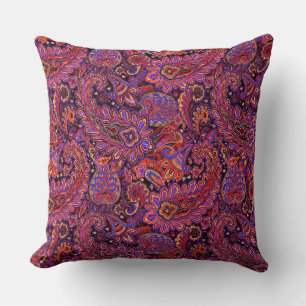Intricate Paisley design in Rich Red and Purple Throw Pillow