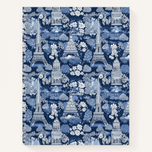 Intricate Parisian Blue Toile patterned Notebook