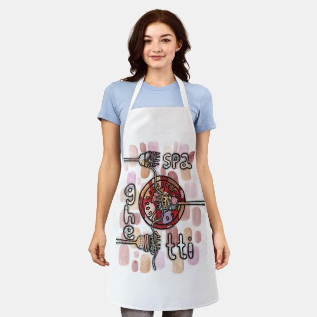 Intricate Pasta Spaghetti Pattern - Detailed Hand- Apron (Worn)