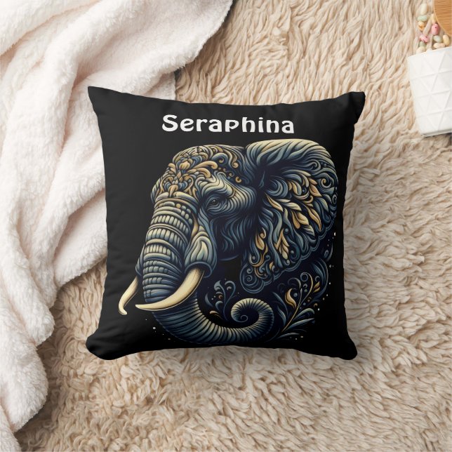 Intricate patterned elephant art throw pillow (Blanket)
