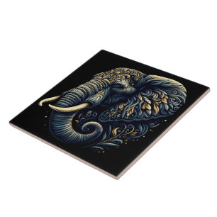 Intricate patterned elephant art tile