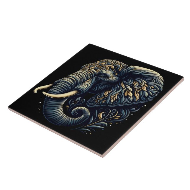 Intricate patterned elephant art tile (Side)