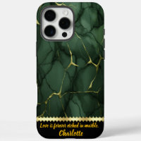 Intricate patterns of green and gold marble decor