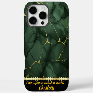 Intricate patterns of green and gold marble decor iPhone 16 pro max case