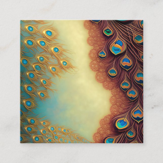 Intricate Peacock Feather Fractal Graphic Square Business Card (Front)