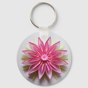 Intricate Pink Floral Origami Design Keychain