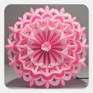 Intricate Pink Floral Origami Design Square Sticker