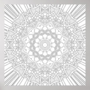 Intricate Polygonal Starburst Mandala Art Design Poster
