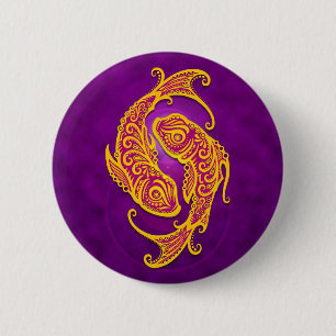 Intricate Purple and Yellow Tribal Pisces 2 Inch Round Button