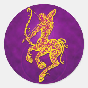Intricate Purple and Yellow Tribal Sagittarius Classic Round Sticker
