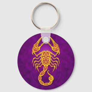 Intricate Purple and Yellow Tribal Scorpio Keychain