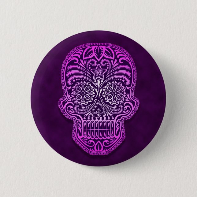 Intricate Purple Sugar Skull 2 Inch Round Button (Front)
