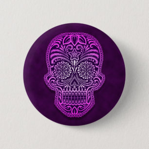 Intricate Purple Sugar Skull 2 Inch Round Button