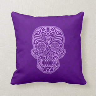 Intricate Purple Sugar Skull Throw Pillow