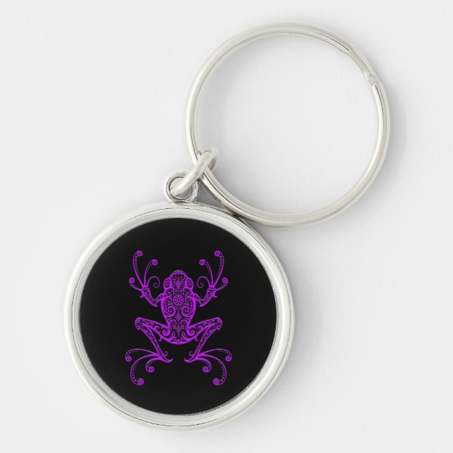 Intricate Purple Tree Frog on Black Keychain (Front)