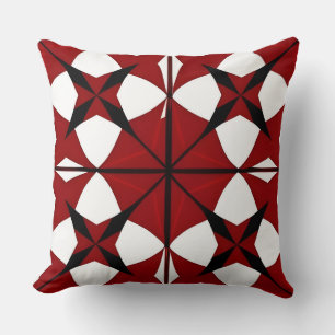 Intricate Red and Black Geometric Pattern Throw Pillow