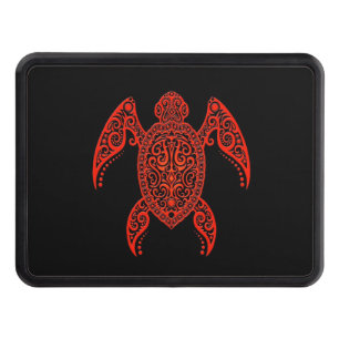 Intricate Red and Black Sea Turtle Trailer Hitch Cover