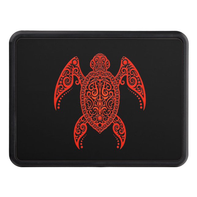 Intricate Red and Black Sea Turtle Trailer Hitch Cover (Front)