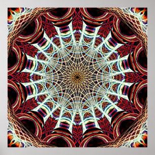 Intricate Red Beige Geometric Web Mandala Art Poster