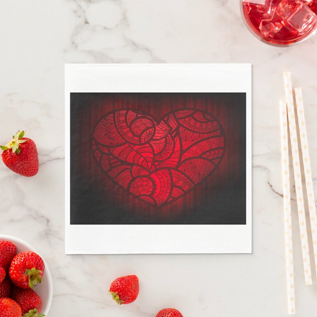 Intricate Red Mandala Heart Romantic Boho Pattern  Napkin (Creator Uploaded)