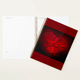 Intricate Red Mandala Heart Romantic Boho Pattern Planner