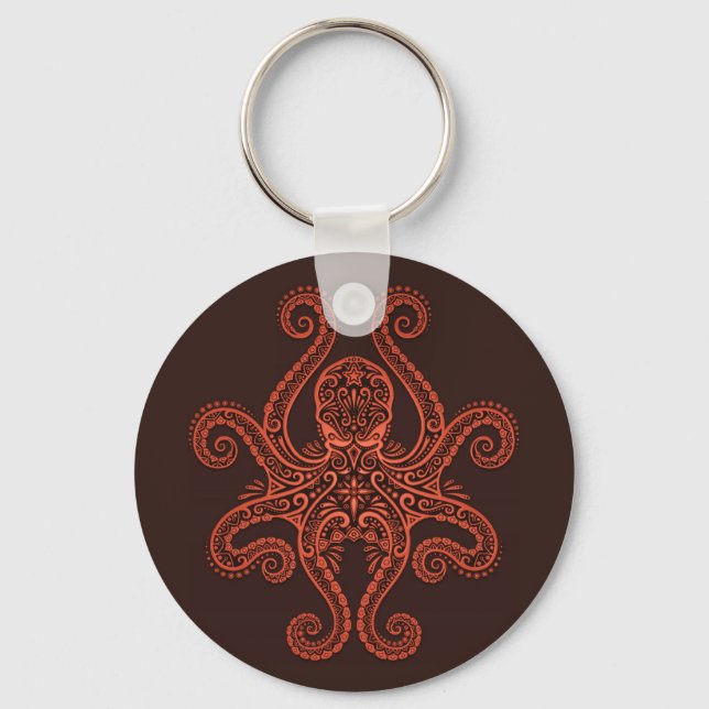 Intricate Red Octopus Keychain (Front)