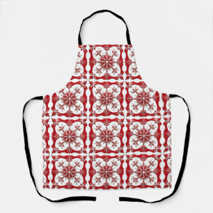 Intricate Red Snowflake Design  Apron