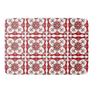 Intricate Red Snowflake Design Bath Mat