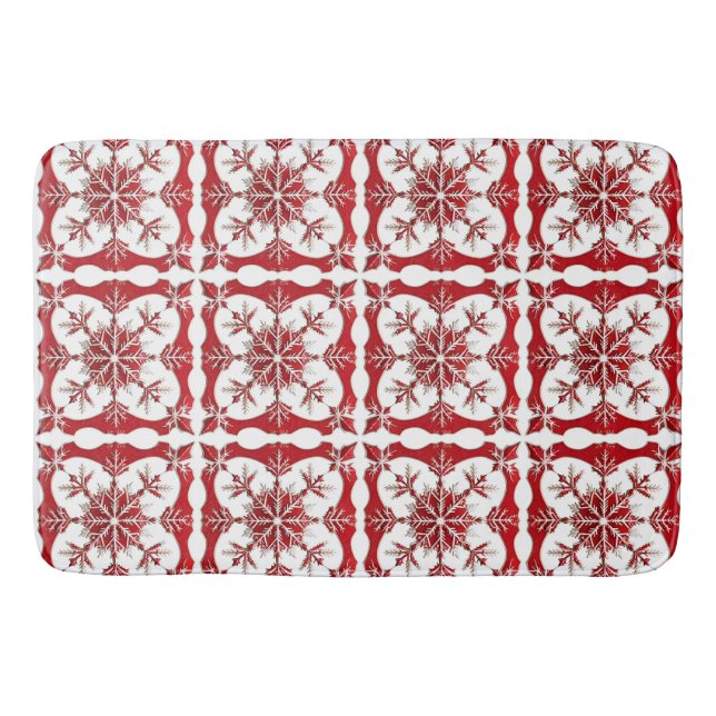 Intricate Red Snowflake Design  Bath Mat (Front)