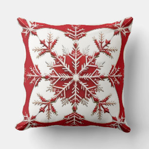 Intricate Red Snowflake Design Throw Pillow