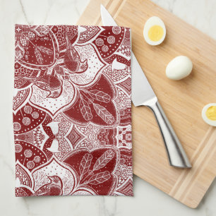 Intricate Robins Bird Mandala Hand-Drawn Kitchen Towel