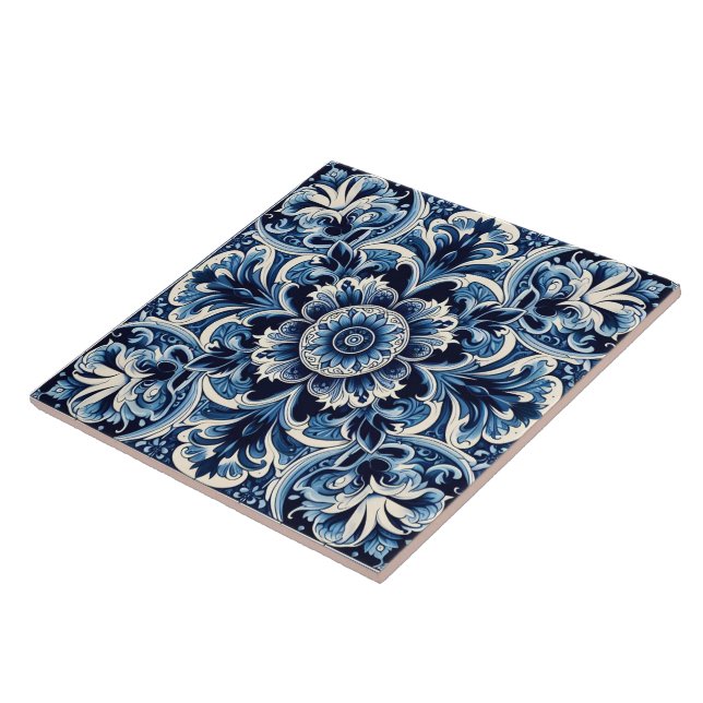 Intricate Rustic Indigo Blue Azulejo Tile Design (Side)