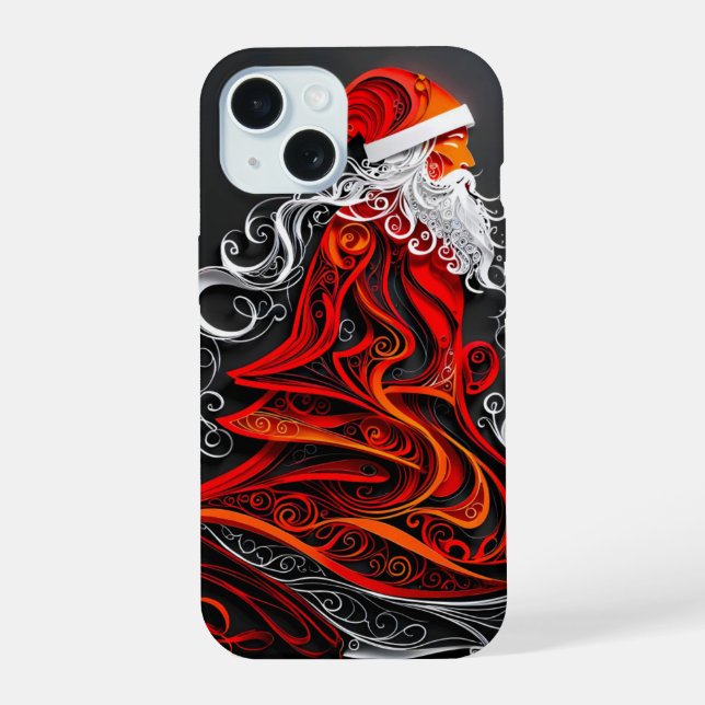 Intricate Santa Paper Cut iPhone 15 Case (Back)