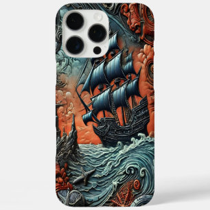 Intricate Ship Sailing Through a Wild Ocean Scene iPhone 16 Pro Max Case