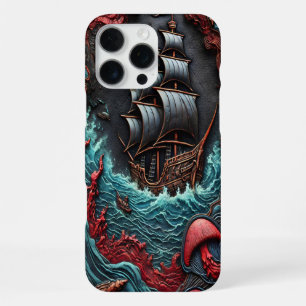 Intricate Ship Sailing Through Turbulent Waters iPhone 16 Pro Max Case