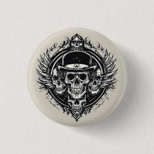 Intricate Skull Design Featuring Wings and Symbols 1 Inch Round Button