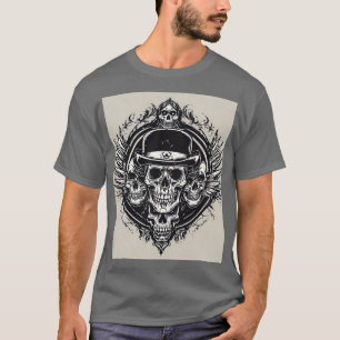 Intricate Skull Design Featuring Wings and Symbols T-Shirt