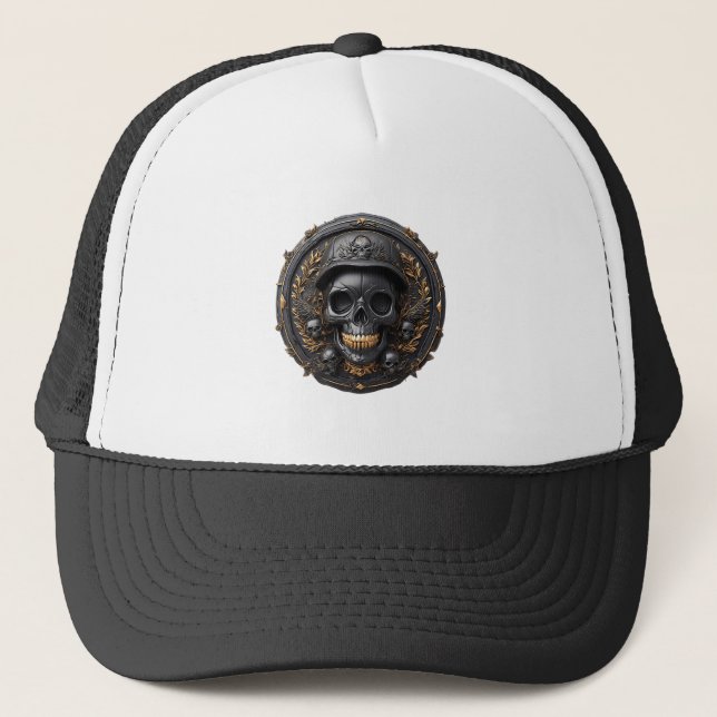 Intricate Skull Design Trucker Hat (Front)