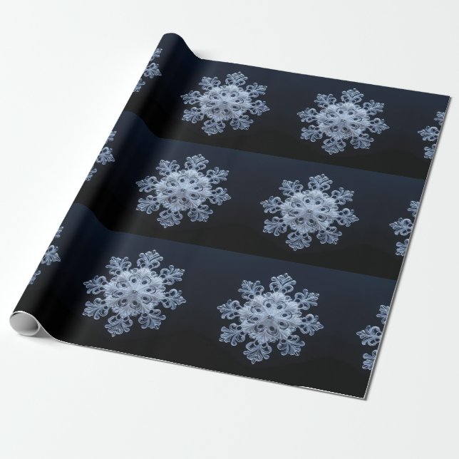 Intricate Snowflake Design on Dark Blue Background Wrapping Paper (Unrolled)
