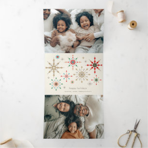 Intricate Snowflake Pattern Tri-Fold Holiday Card