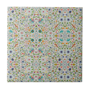 intricate Soft floral Botanical Colourful Tile