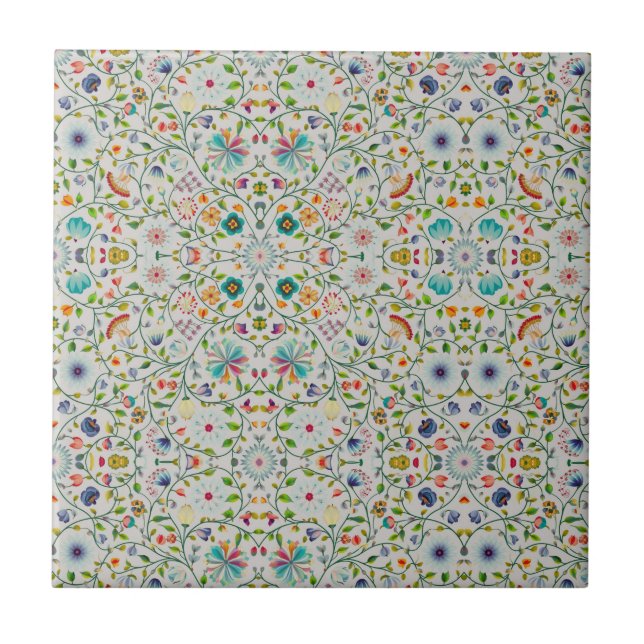 intricate Soft floral Botanical Colourful Tile (Front)