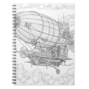 Intricate Steampunk Airship Line Art Notebook