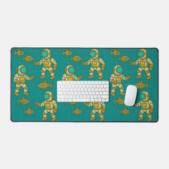 Intricate Steampunk Diver and Robot Fish  Desk Mat (Keyboard & Mouse)
