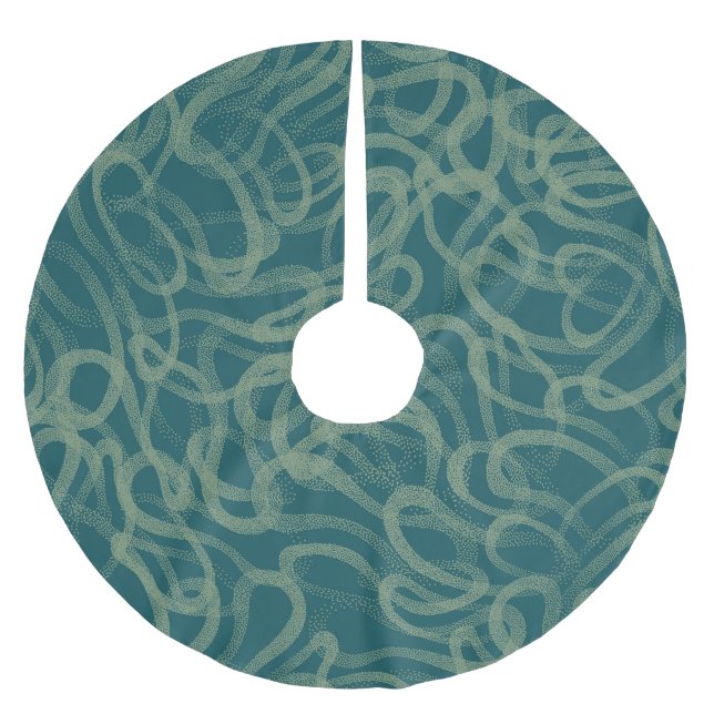 Intricate stippled texture, turquoise abstract pat brushed polyester tree skirt (Front)