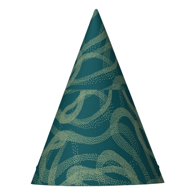 Intricate stippled texture, turquoise abstract pat party hat (Front)