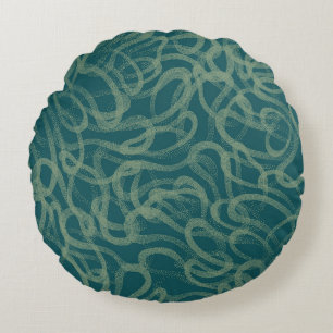 Intricate stippled texture, turquoise abstract pat round pillow