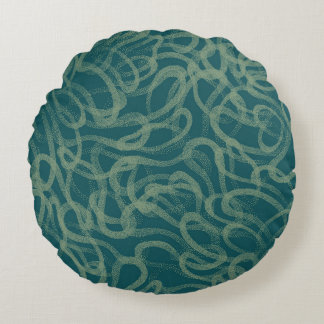 Intricate stippled texture, turquoise abstract pat round pillow