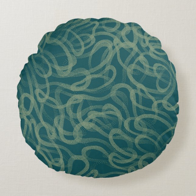 Intricate stippled texture, turquoise abstract pat round pillow (Front)